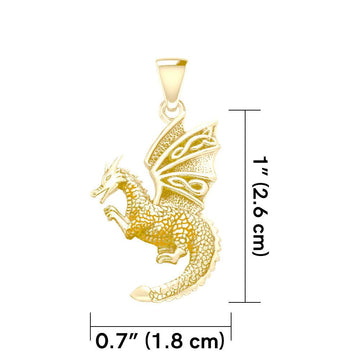 Flying Dragon with Celtic Wing Solid Gold Pendant GPD5641 - Jewelry